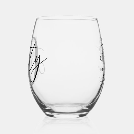 Modern zwart-wit elegante 50e verjaardag wijnglas zonder voet (Rechts)