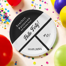 Modern zwart-wit elegante chique 40e verjaardag papieren bordje