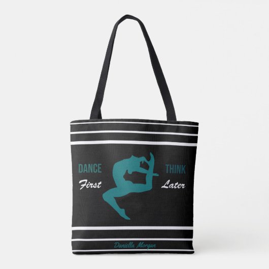 Modern zwart, wit en Blauwgroen dans Quote Tote Bag (Achterkant)