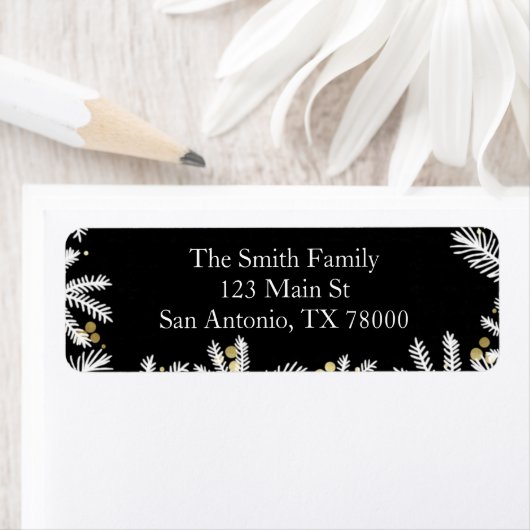 Modern zwart-wit en Gold kerstretour-adres Etiket (Insitu)
