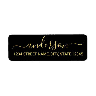 Modern zwart-wit en Gold Script Return-adres Etiket