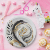 Modern Zwart Wit en Goud Botanisch Papieren Bordje (Feest)