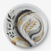 Modern Zwart Wit en Goud Botanisch Papieren Bordje (Voorkant)