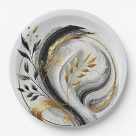 Modern Zwart Wit en Goud Botanisch Papieren Bordje