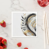 Modern Zwart Wit en Goud Botanisch Servet (Insitu)