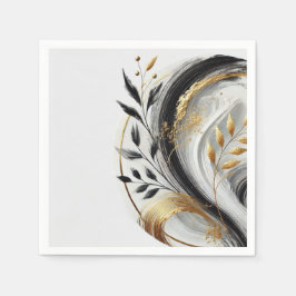 Modern Zwart Wit en Goud Botanisch Servet