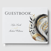 Modern zwart wit en goud botanische bruiloft gastenboek (Voorkant)
