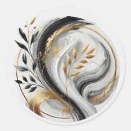 Modern zwart wit en goud botanische bruiloft ronde sticker