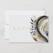 Modern Zwart Wit en Goud bruiloft Botanisch RSVP Kaartje (Voorkant)