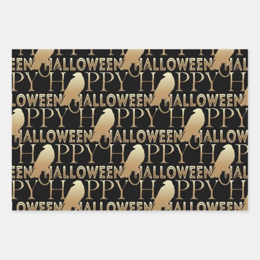 Modern Zwart Wit en Goud Chique Volwassen Hallowee Inpakpapier Vel (Voorkant 3)