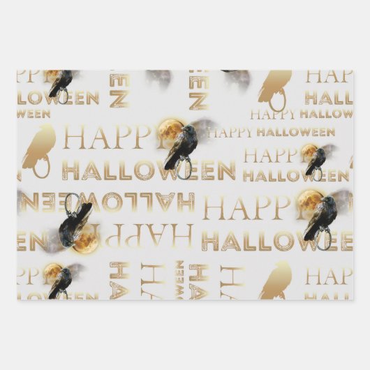 Modern Zwart Wit en Goud Chique Volwassen Hallowee Inpakpapier Vel (Voorkant)