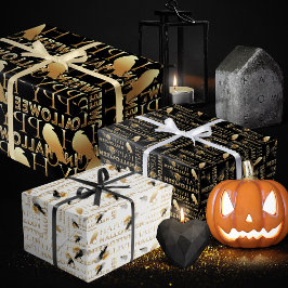 Modern Zwart Wit en Goud Chique Volwassen Hallowee Inpakpapier Vel