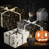 Modern Zwart Wit en Goud Chique Volwassen Hallowee Inpakpapier Vel