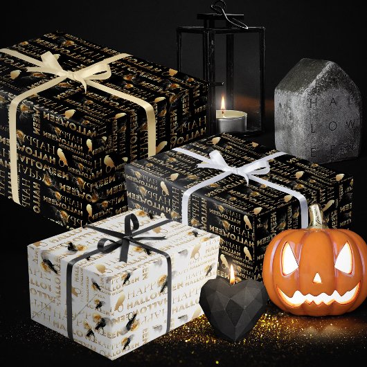 Modern Zwart Wit en Goud Chique Volwassen Hallowee Inpakpapier Vel