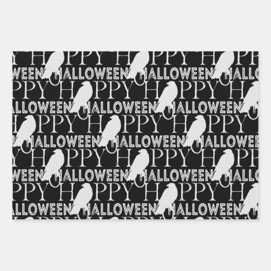 Modern Zwart Wit en Goud Chique Volwassen Hallowee Inpakpapier Vel (Voorkant 3)
