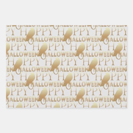Modern Zwart Wit en Goud Chique Volwassen Hallowee Inpakpapier Vel (Voorkant 2)