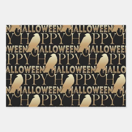 Modern Zwart Wit en Goud Chique Volwassen Hallowee Inpakpapier Vel (Voorkant)