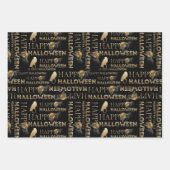 Modern Zwart Wit en Goud Chique Volwassen Hallowee Inpakpapier Vel (Voorkant 3)