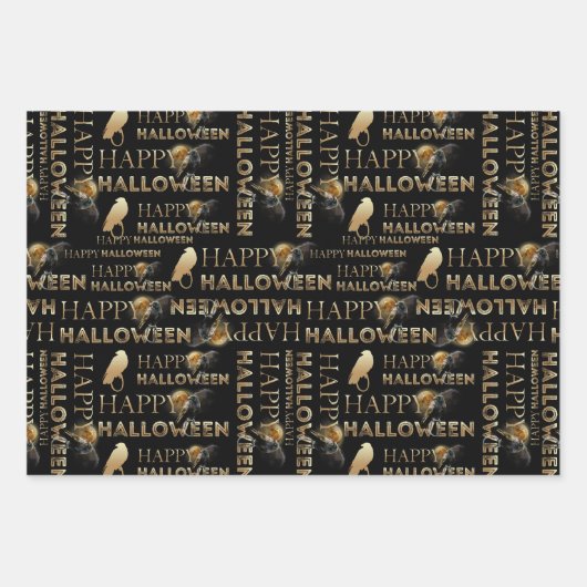 Modern Zwart Wit en Goud Chique Volwassen Hallowee Inpakpapier Vel (Voorkant 3)