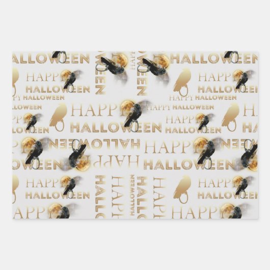 Modern Zwart Wit en Goud Chique Volwassen Hallowee Inpakpapier Vel (Voorkant 2)