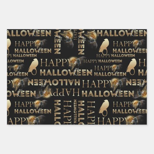 Modern Zwart Wit en Goud Chique Volwassen Hallowee Inpakpapier Vel (Voorkant)