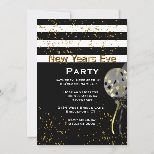 Modern zwart, wit en goud oudejaarsfeest kaart (Voorkant)