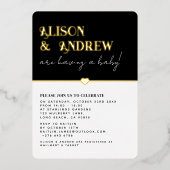 Modern Zwart Wit en Goud Paar's Baby shower Folie Uitnodiging (Voorkant)