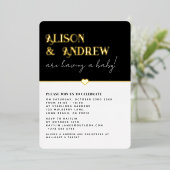 Modern Zwart Wit en Goud Paar's Baby shower Folie Uitnodiging (Staand Voorkant)