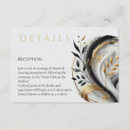 Modern Zwart Wit en Goud Wedding-Botanical- En Informatiekaartje