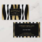 Modern zwart wit en goud Zebra Visitekaartje (Voorkant / Achterkant)