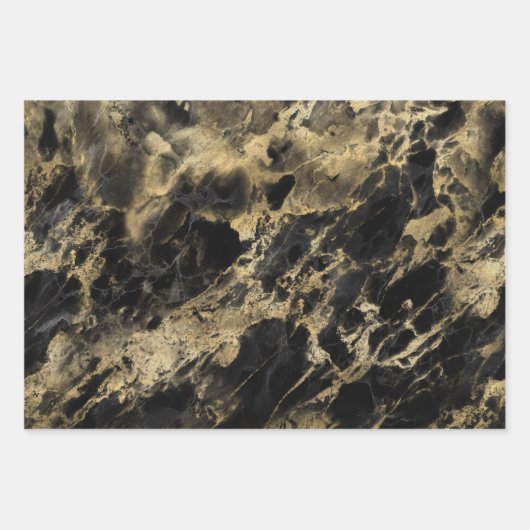 Modern zwart, wit en gouden marmer inpakpapier vel (Voorkant 3)