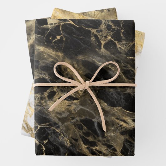 Modern zwart, wit en gouden marmer inpakpapier vel (In situ)