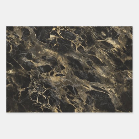 Modern zwart, wit en gouden marmer inpakpapier vel (Voorkant)