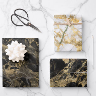 Modern zwart, wit en gouden marmer inpakpapier vel