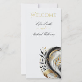 Modern Zwart Wit en Gouden Trouwdag Botanisch-