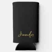 Modern zwart-wit en goudgrafisch script op maat seltzer blikjeskoeler (Achterkant)