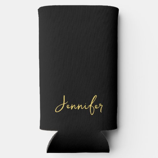 Modern zwart-wit en goudgrafisch script op maat seltzer blikjeskoeler (Achterkant)