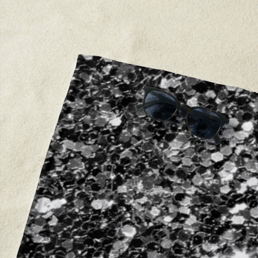 Modern zwart wit en grijs glitter strandlaken (In situ)