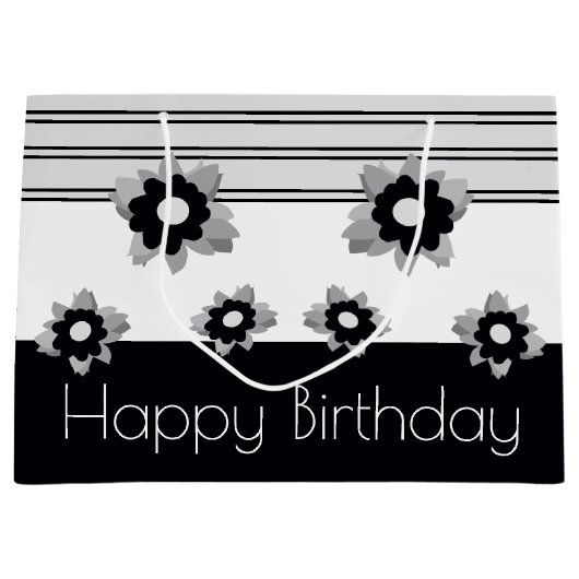 Modern zwart wit en grijs groot cadeauzakje (Voorkant)