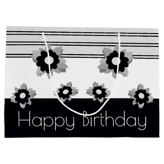 Modern zwart wit en grijs groot cadeauzakje (Achterkant)