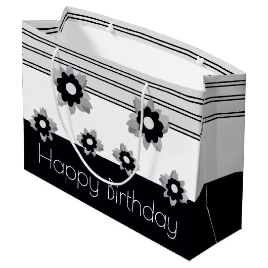 Modern zwart wit en grijs groot cadeauzakje (Achterkant Gekanteld)