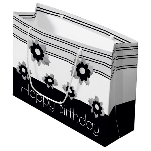 Modern zwart wit en grijs groot cadeauzakje (Voorkant Gekanteld)