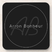 Modern zwart-wit en grijs | Naam kool en monogram Bier Onderzetter (Voorkant)