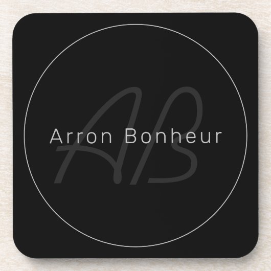 Modern zwart-wit en grijs | Naam kool en monogram Bier Onderzetter (Voorkant)