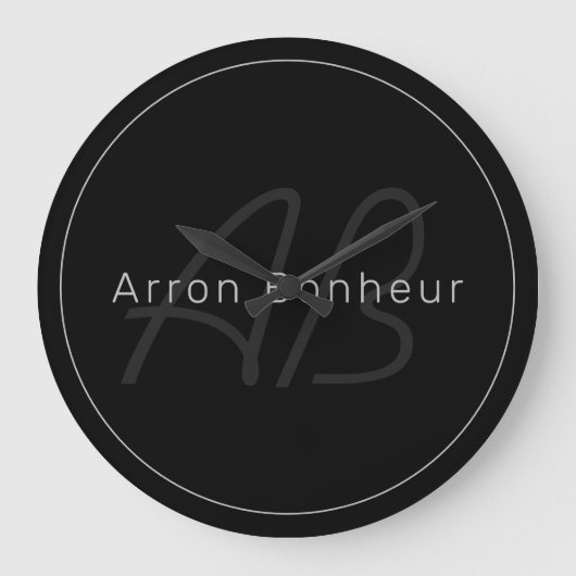 Modern zwart-wit en grijs | Naam kool en monogram Grote Klok (Voorkant)