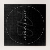 Modern zwart-wit en grijs | Naam kool en monogram Legpuzzel (Horizontaal)