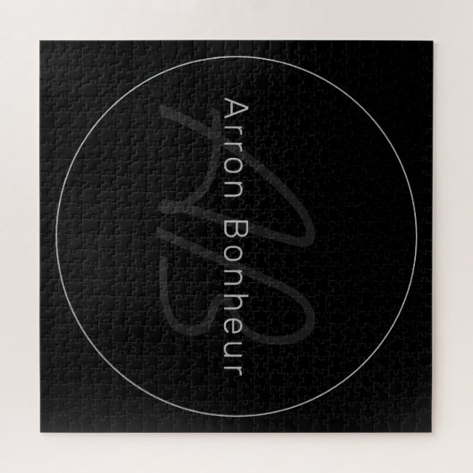 Modern zwart-wit en grijs | Naam kool en monogram Legpuzzel (Horizontaal)