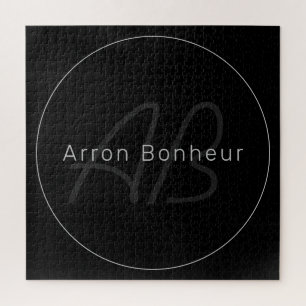 Modern zwart-wit en grijs   Naam kool en monogram Legpuzzel