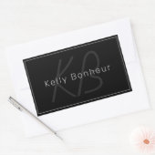 Modern zwart-wit en grijs | Naam kool en monogram Rechthoekige Sticker (Envelop)