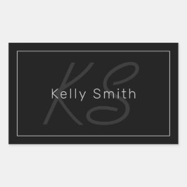 Modern zwart-wit en grijs | Naam kool en monogram Rechthoekige Sticker